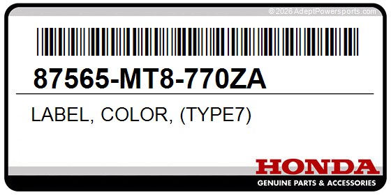 Honda 87565-MT8-770ZA Label, Color, (Type7)