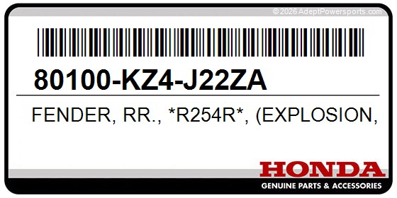 Honda 80100-KZ4-J22ZA Fender, Rr., *R254r*, (Explosion, Red)
