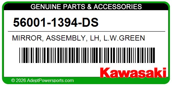 Kawasaki 56001-1394-DS Mirror, Assembly, Lh, L.W.Green