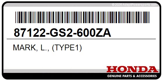 Honda 87122-GS2-600ZA Mark, L., (Type1)