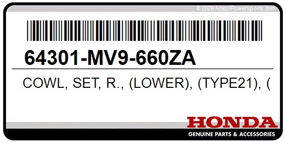 Honda 64301-MV9-660ZA Cowl, Set, R., (Lower), (Type21), (Wl), *Nh196b*, (Ross, White)