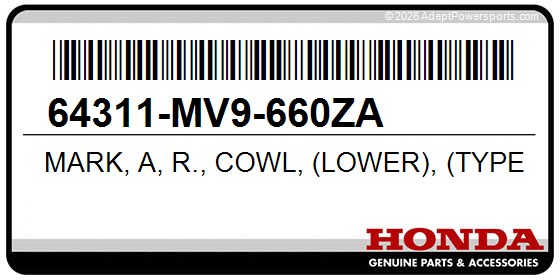 Honda 64311-MV9-660ZA Mark, A, R., Cowl, (Lower), (Type21), *P9q*, (Uranus, Violet)