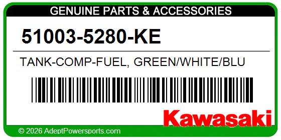 Kawasaki 51003-5280-KE Tank-Comp-Fuel, Green/White/Blu