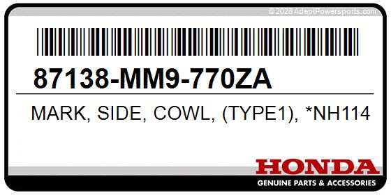 Honda 87138-MM9-770ZA Mark, Side, Cowl, (Type1), *Nh114*, (Moonstone, Silver, Metallic-U)