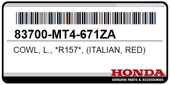 Honda 83700-MT4-671ZA Cowl, L., *R157*, (Italian, Red)