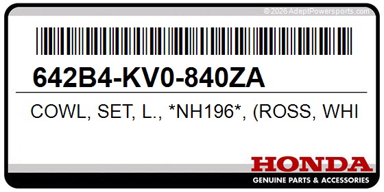 Honda 642B4-KV0-840ZA Cowl, Set, L., *Nh196*, (Ross, White)