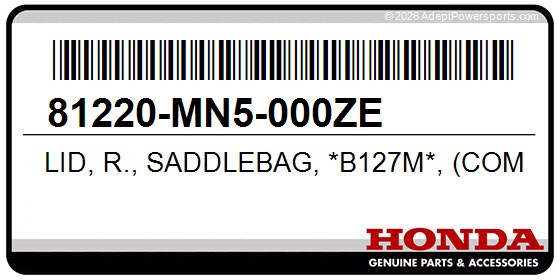 Honda 81220-MN5-000ZE Lid, R., Saddlebag, *B127m*, (Commodore, Blue, Green, Metallic)