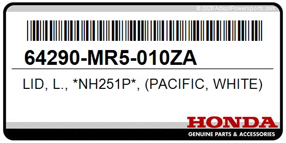 Honda 64290-MR5-010ZA Lid, L., *Nh251p*, (Pacific, White)