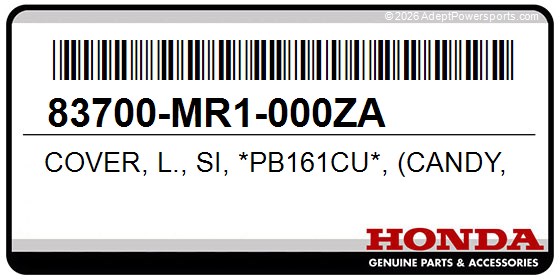 Honda 83700-MR1-000ZA Cover, L., Si, *Pb161cu*, (Candy, Wave, Blue-U)