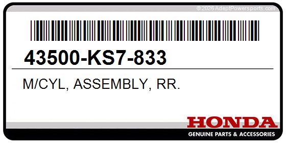 Honda 43500-KS7-833 M/Cyl, Assembly, Rr.