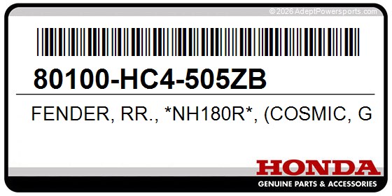 Honda 80100-HC4-505ZB Fender, Rr., *Nh180r*, (Cosmic, Gray)