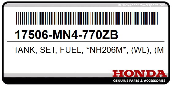 Honda 17506-MN4-770ZB Tank, Set, Fuel, *Nh206m*, (Wl), (Medium, Gray)