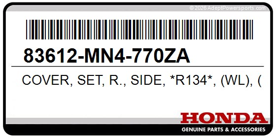 Honda 83612-MN4-770ZA Cover, Set, R., Side, *R134*, (Wl), (Fighting, Red)