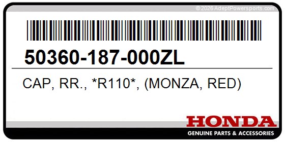 Honda 50360-187-000ZL Cap, Rr., *R110*, (Monza, Red)