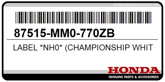 Honda 87515-MM0-770ZB Label *Nh0* (Championship White)