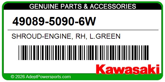 Kawasaki 49089-5090-6W Shroud-Engine, Rh, L.Green