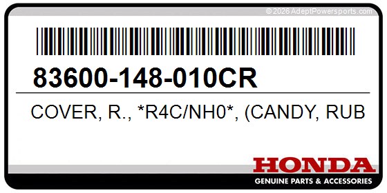 Honda 83600-148-010CR Cover, R., *R4c/Nh0*, (Candy, Ruby, Red, And, White)