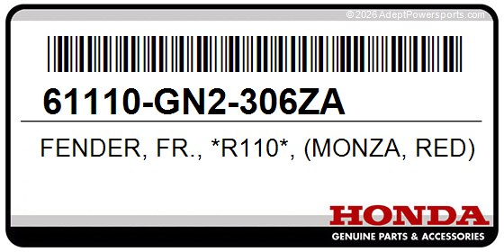 Honda 61110-GN2-306ZA Fender, Fr., *R110*, (Monza, Red)