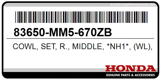 Honda 83650-MM5-670ZB Cowl, Set, R., Middle, *Nh1*, (Wl), (Black)