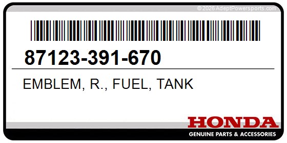 Honda 87123-391-670 Emblem, R., Fuel, Tank