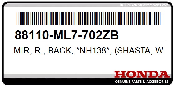 Honda 88110-ML7-702ZB Mir, R., Back, *Nh138*, (Shasta, White)