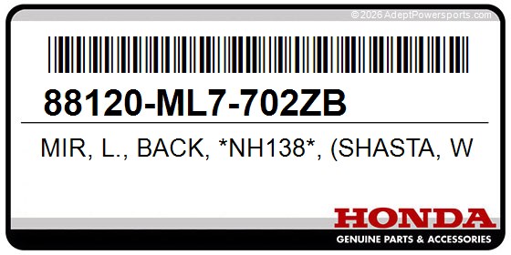 Honda 88120-ML7-702ZB Mir, L., Back, *Nh138*, (Shasta, White)