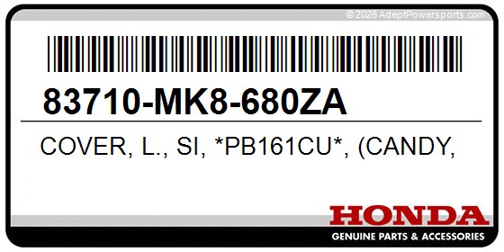 Honda 83710-MK8-680ZA Cover, L., Si, *Pb161cu*, (Candy, Wave, Blue-U)