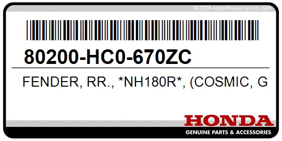 Honda 80200-HC0-670ZC Fender, Rr., *Nh180r*, (Cosmic, Gray)