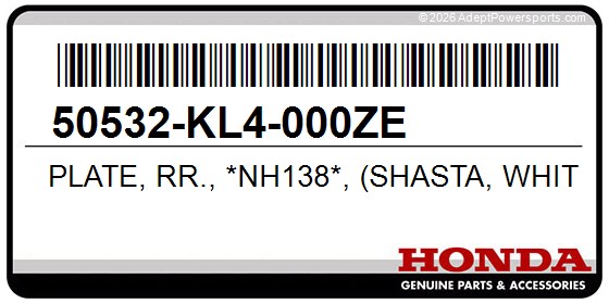 Honda 50532-KL4-000ZE Plate, Rr., *Nh138*, (Shasta, White)