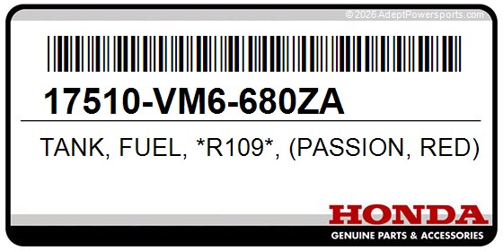 Honda 17510-VM6-680ZA Tank, Fuel, *R109*, (Passion, Red)