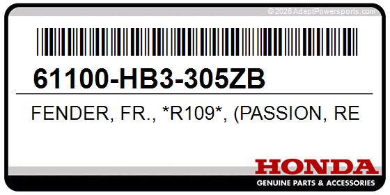 Honda 61100-HB3-305ZB Fender, Fr., *R109*, (Passion, Red)