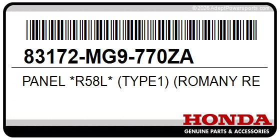 Honda 83172-MG9-770ZA Panel *R58l* (Type1) (Romany Red)
