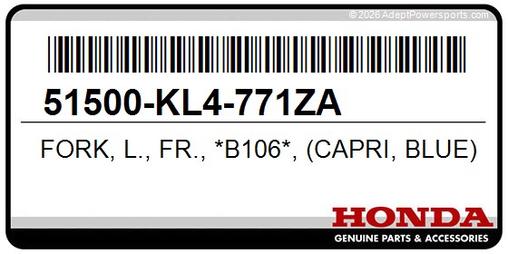 Honda 51500-KL4-771ZA Fork, L., Fr., *B106*, (Capri, Blue)