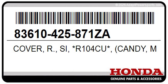 Honda 83610-425-871ZA Cover, R., Si, *R104cu*, (Candy, Muse, Red)