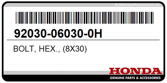 Honda 92030-06030-0H Bolt, Hex., (8X30)