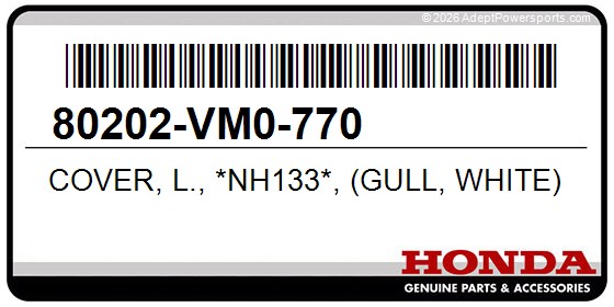 Honda 80202-VM0-770 Cover, L., *Nh133*, (Gull, White)