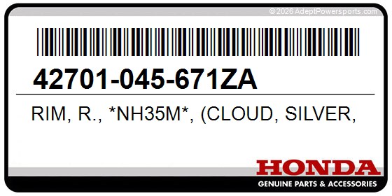 Honda 42701-045-671ZA Rim, R., *Nh35m*, (Cloud, Silver, Metallic)