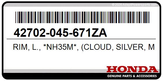 Honda 42702-045-671ZA Rim, L., *Nh35m*, (Cloud, Silver, Metallic)