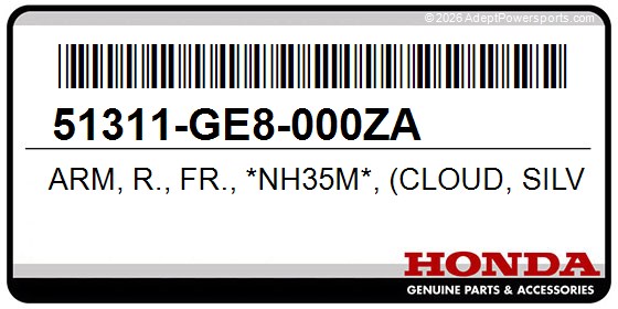 Honda 51311-GE8-000ZA Arm, R., Fr., *Nh35m*, (Cloud, Silver, Metallic)