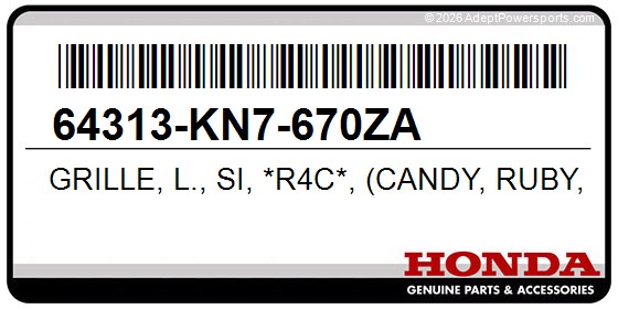 Honda 64313-KN7-670ZA Grille, L., Si, *R4c*, (Candy, Ruby, Red)