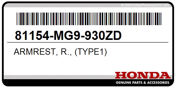 Honda 81154-MG9-930ZD Armrest, R., (Type1)