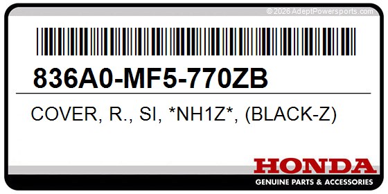 Honda 836A0-MF5-770ZB Cover, R., Si, *Nh1z*, (Black-Z)