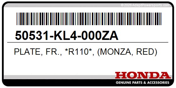 Honda 50531-KL4-000ZA Plate, Fr., *R110*, (Monza, Red)