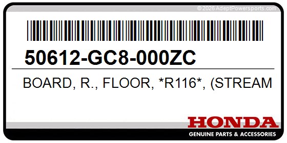 Honda 50612-GC8-000ZC Board, R., Floor, *R116*, (Stream, Red)
