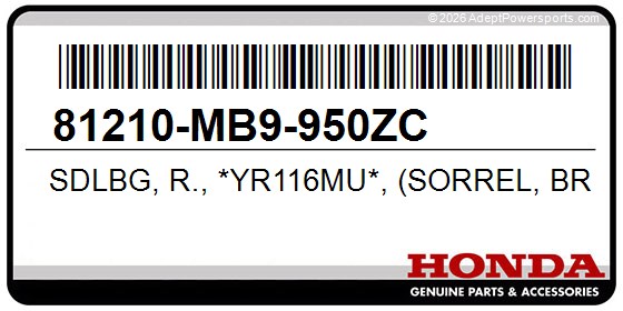 Honda 81210-MB9-950ZC Sdlbg, R., *Yr116mu*, (Sorrel, Brown, Metallic-U)