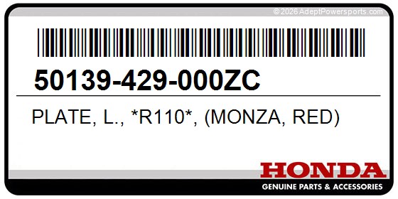 Honda 50139-429-000ZC Plate, L., *R110*, (Monza, Red)