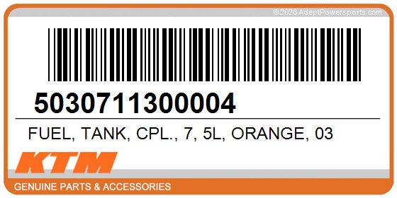 KTM 5030711300004 Fuel, Tank, Cpl., 7, 5L, Orange, 03
