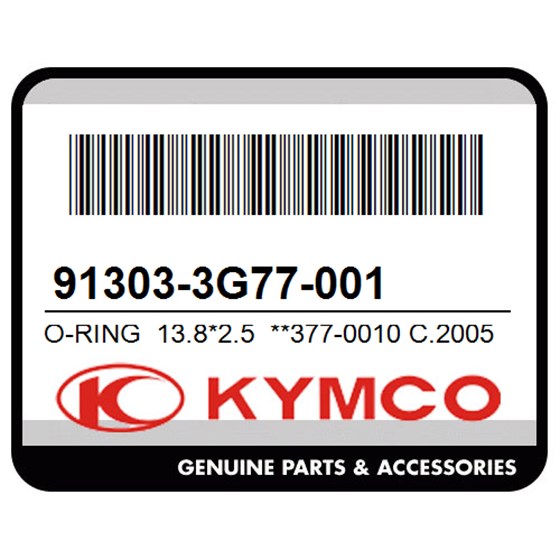 Kymco 91303-3G77-001 O-Ring 13.8*2.5 **377-0010 C.2005.03.01