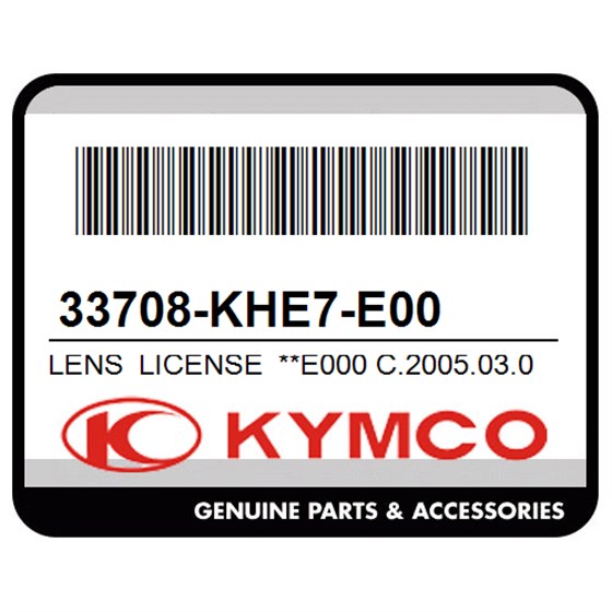 Kymco 33708-KHE7-E00 Lens License **E000 C.2005.03.01