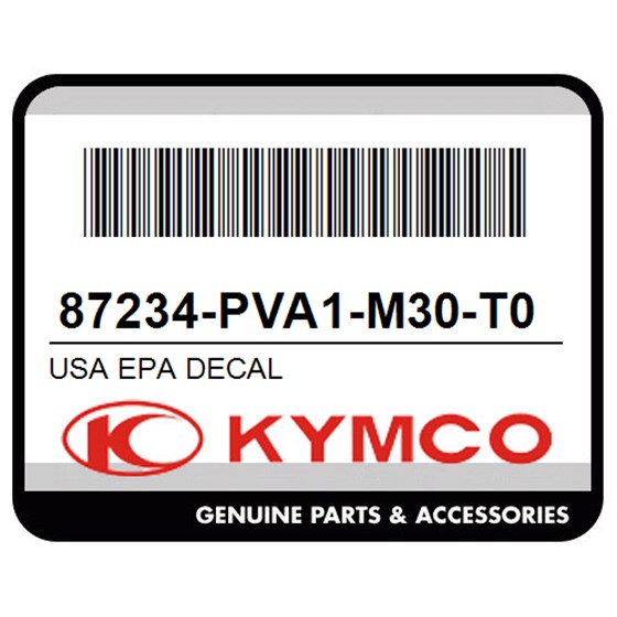 Kymco 87234-PVA1-M30-T01 Usa Epa Decal